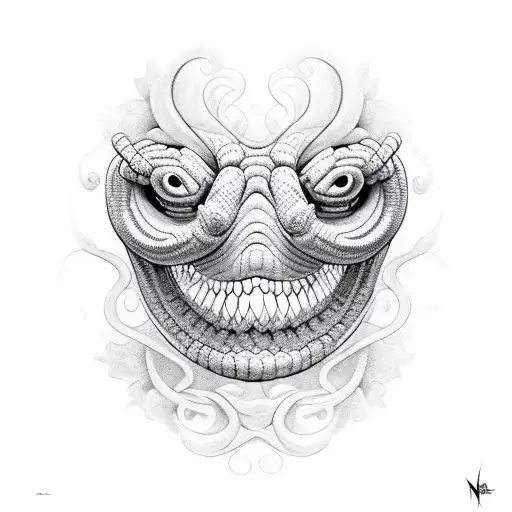 Two Masks One Smiling One Sad Snake Around Them