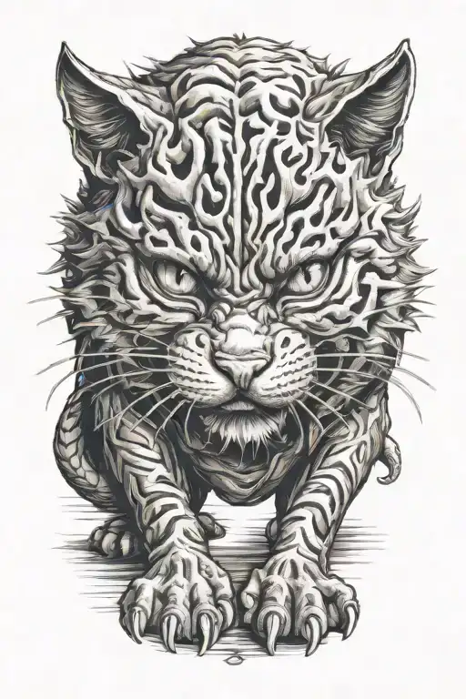 Cat Warrior In Crouched Fighting Stance