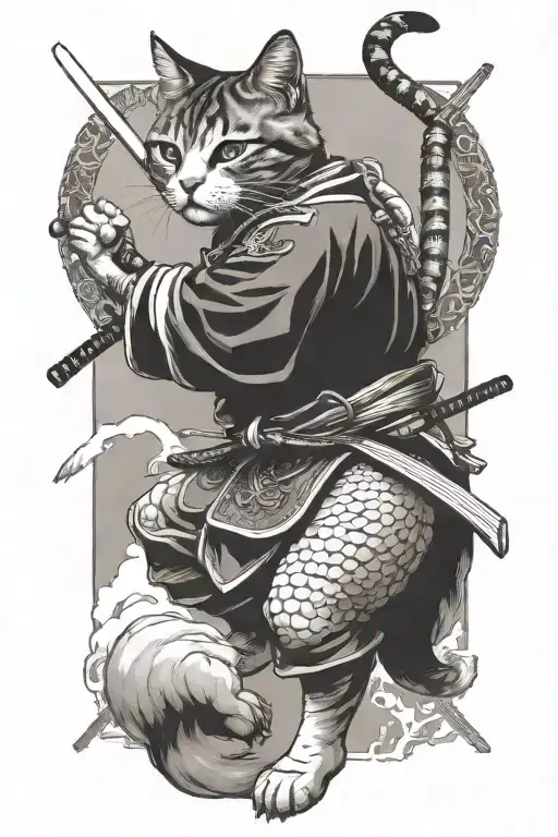 Samurai Cat In Fighting Stance