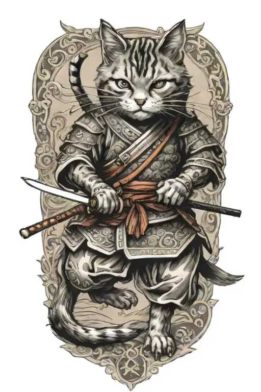 Samurai Cat In Fighting Stance