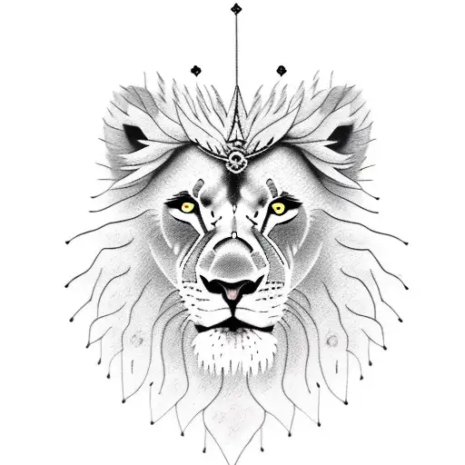 A Lion With A Crown Next To A Wolf In A Hedge Of Thorns