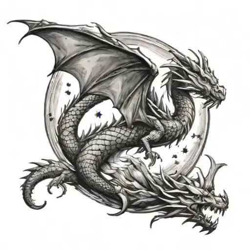 Dragon With Moon And Stars
