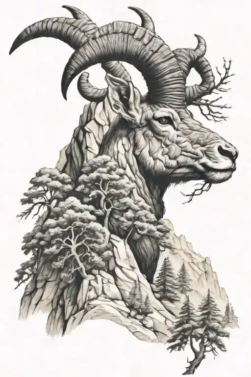 Ibex With Scorpion Montain Trees And Peace Sign