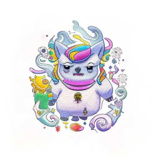 A Vibrant And Colorful Tattoo Featuring Lumpy Space Princess Surrounded By Her Favorite Things