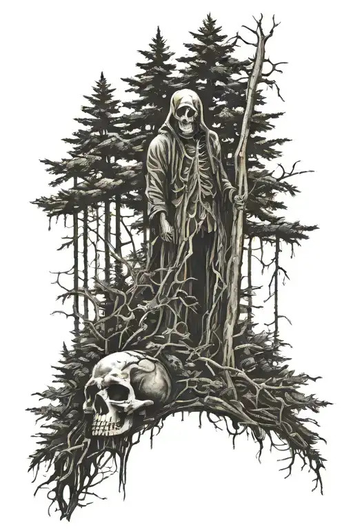 Death Standing In A Forest Scene