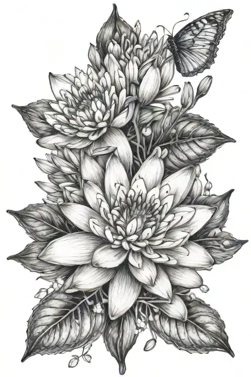 Water Lily And Larkspurs