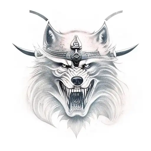 Tres Lobos Junto A Un Samurai