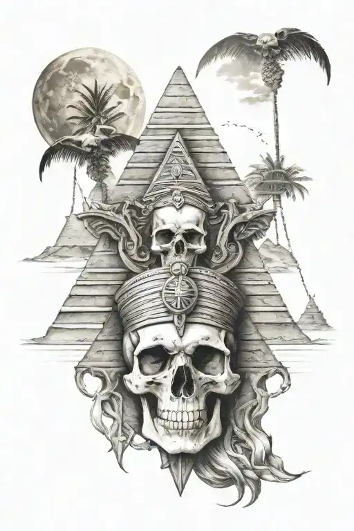 Skull Crown Egypt Pyramid Moon