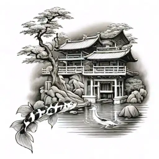 Itsukushima Shrine With Koi Fish