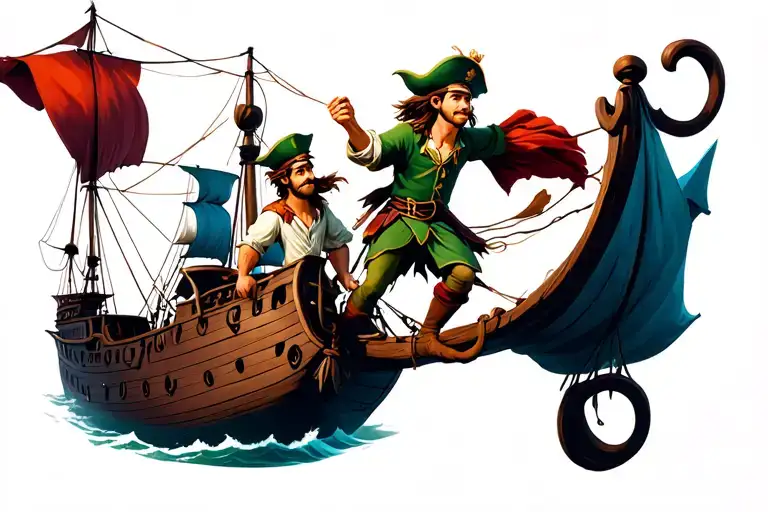 Peter Pan And Captain Hook On Pirate Ship Sailing