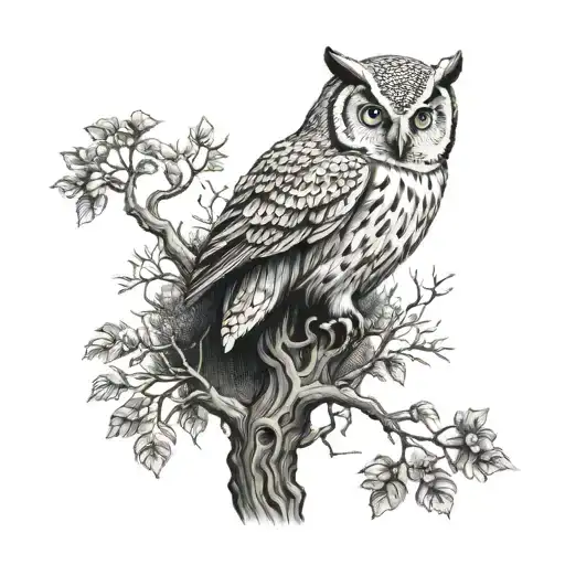 Owl And Tree Growing