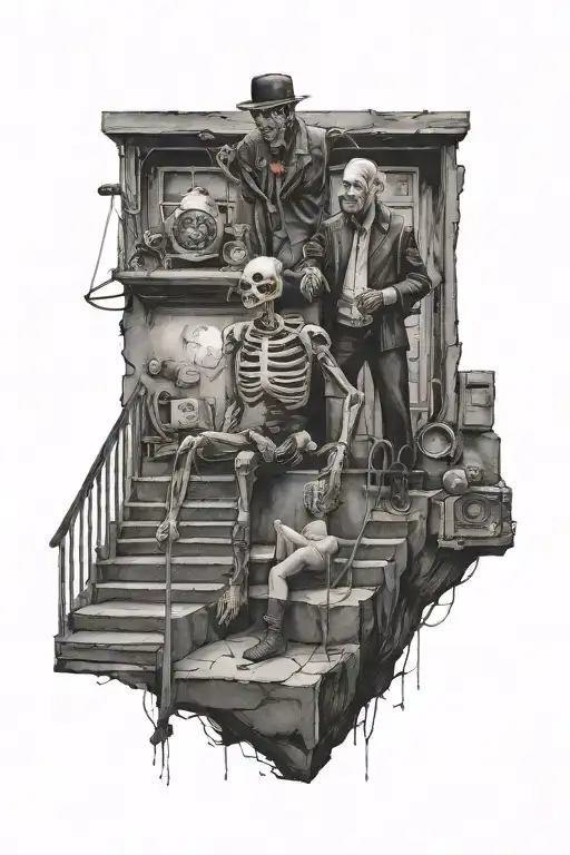 Life Is A Simulation Theory Woman Stairs Scary Puppet Master Man Creating God