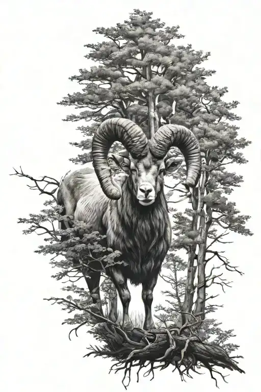 Ram In The Forest Trees Looking