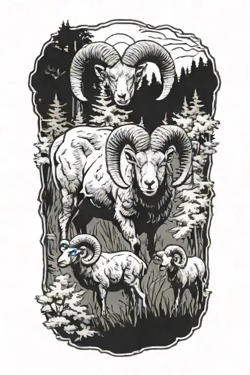 Two Rams In The Forest Scene