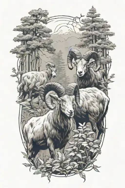 Two Rams In The Forest Landscape