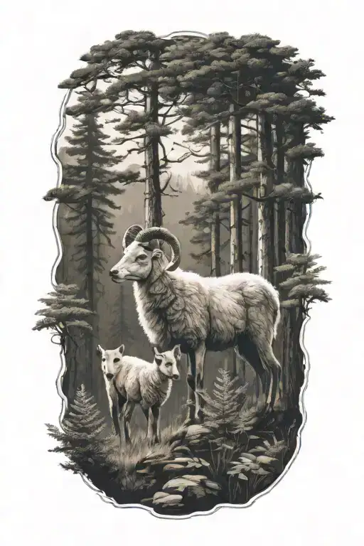 Forest Landscape Ram And Fox Looking