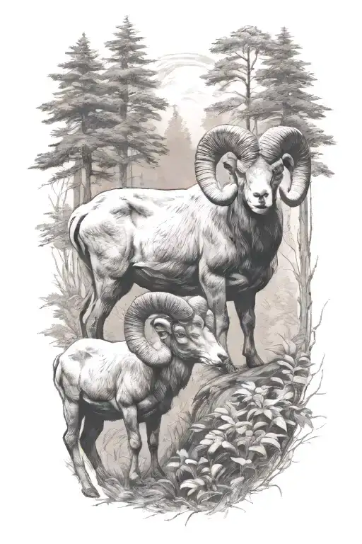 Two Rams In The Forest Landscape