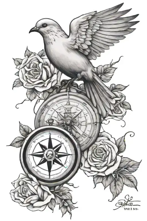 Dove And Rose And Compass Rose With Realism Style
