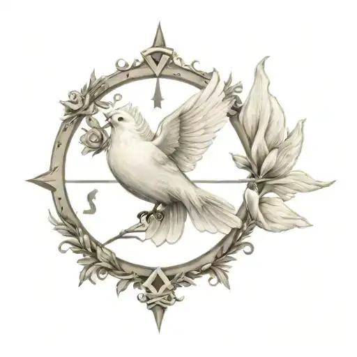 Dove And Rose And Compass Rose With Realism Style