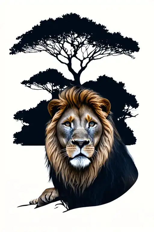 Lion And Trees Looking Through Lens