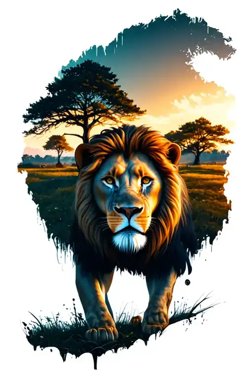 Lion And Trees Looking Through Lens Shaped Like