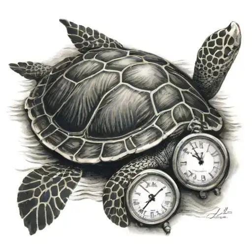 Sea Turtle With Clock On The Shell