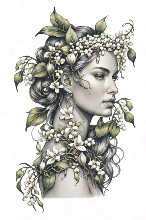 Maia Spring Goddess With Lily Of The Valley Flowers Head To Shoulders