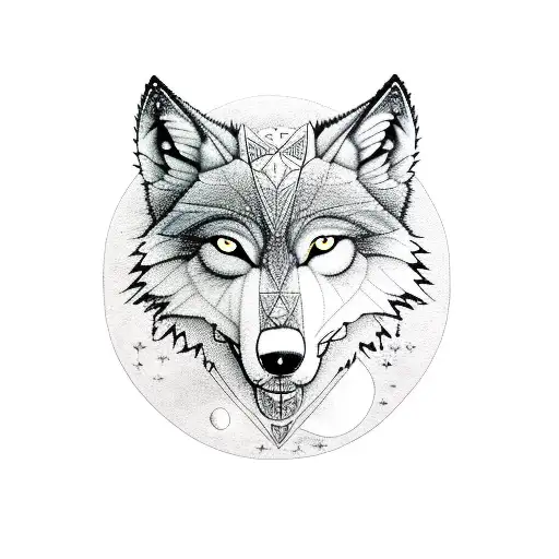 Whole Body Wolf With A Mountain Scene And Moon