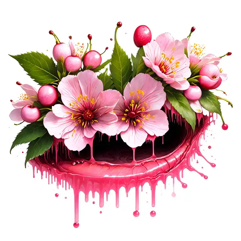 An Open Wound With Cherry Flowers Blossoming Out Of It And Pink Poison Dripping Out Of The Flowers