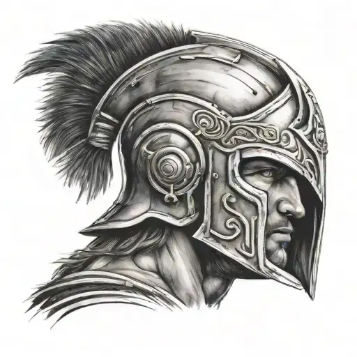 Male Spartan With Blue Eyes And A Background Facing The Camera With Head Tilted Down