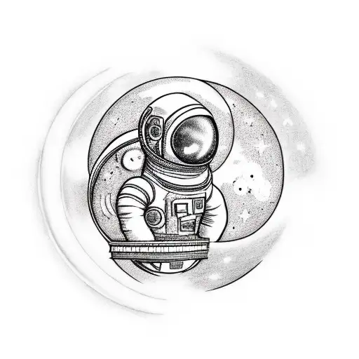 Astronaut Is Sitting On The Bench In A Space And Looking On A Planets