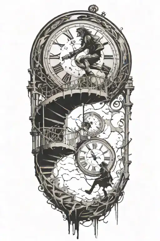 Life Is A Simulation Theory Interwoven With A Scary Woman Running Up Stairs To A Clock