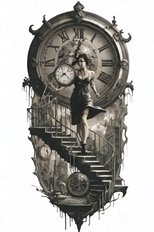 Life Is A Simulation Theory Interwoven With A Scary Woman Running Up Stairs To A Clock