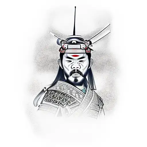 Samurai Next To Cherry Blossoms