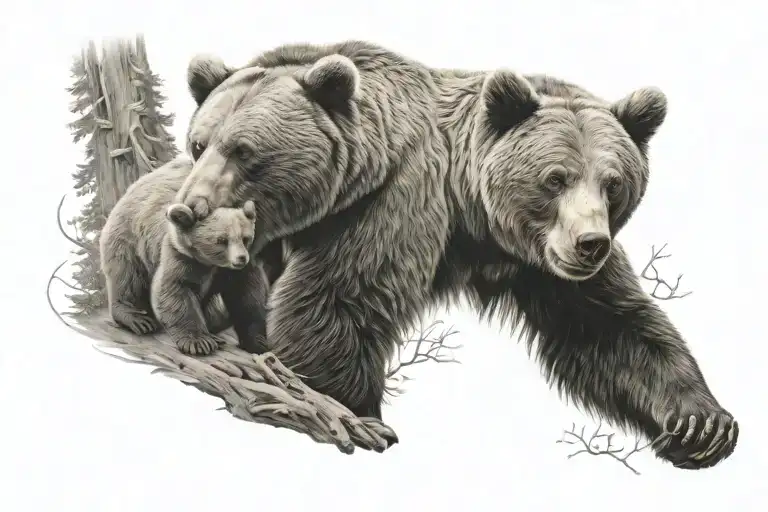 Bear With Cub Playing