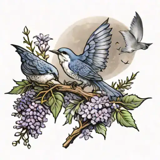 Lebanese Cedar With Stars A Moon Birds Lavender Butterflies