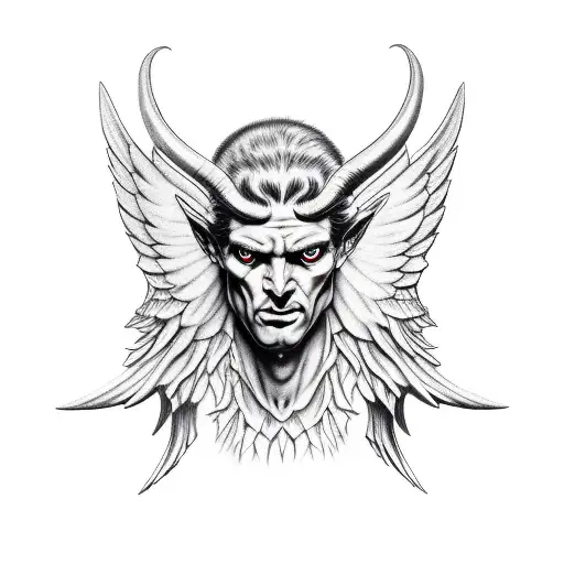 Devil Holding Angel Mask Full Standing Wings