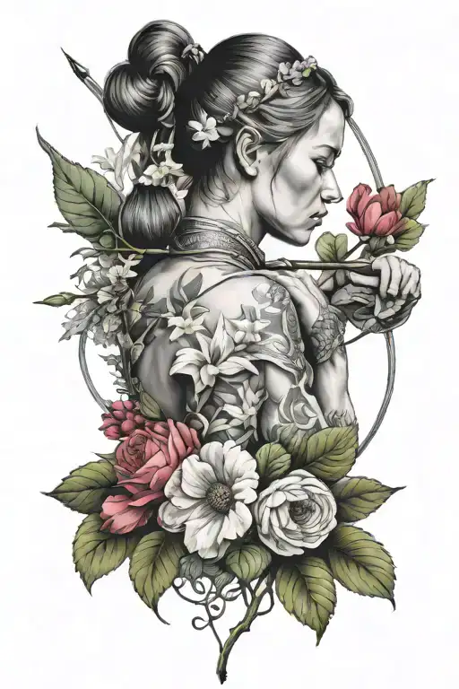 Denmark National Flower With Female Archer In The Middle Facing Backwards