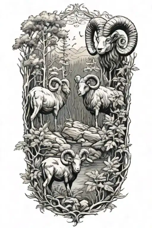 Rams In Forest Filled