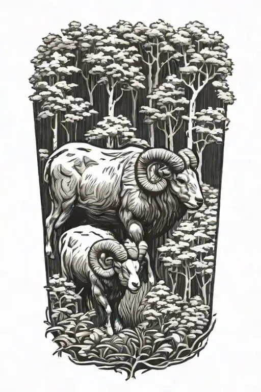 Rams In Forest Filled