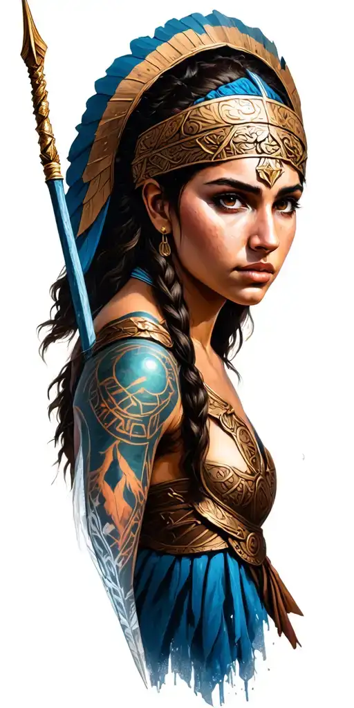 Face Of The Goddess Athena Guerrera With Her Spear