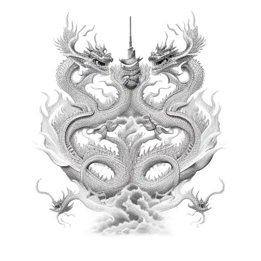 Two Chinese Dragons Going From Abs To Chest