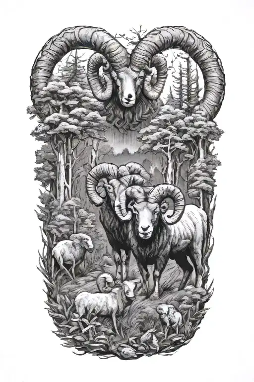 Rams In Forest Filled