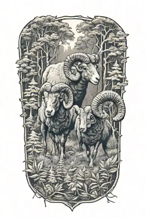 Two Rams In Forest Filled
