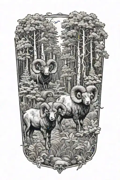 Two Rams In Forest Filled