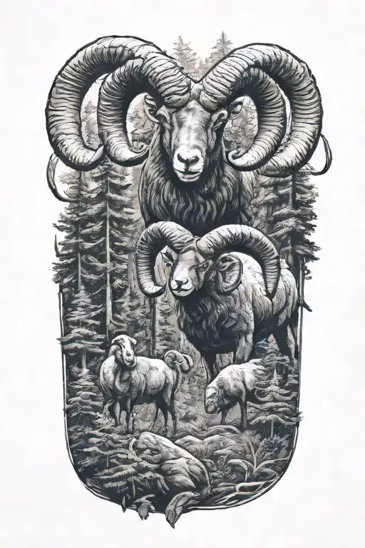 Two Rams In Forest Filled