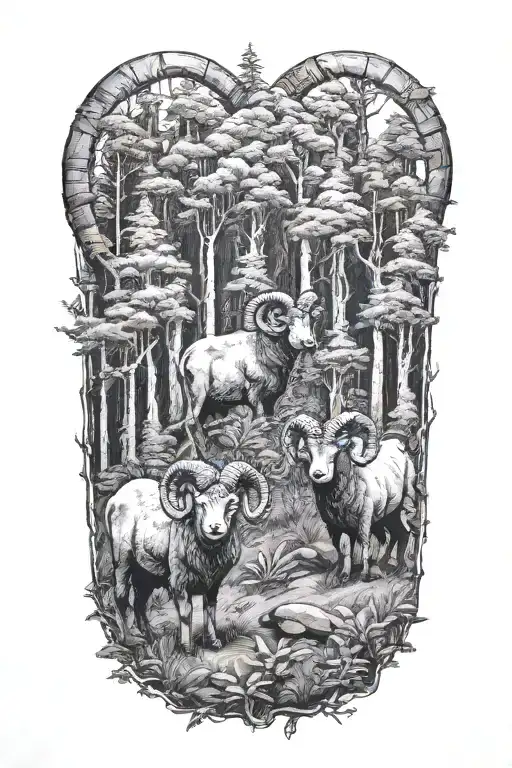 Two Rams In Forest Filled