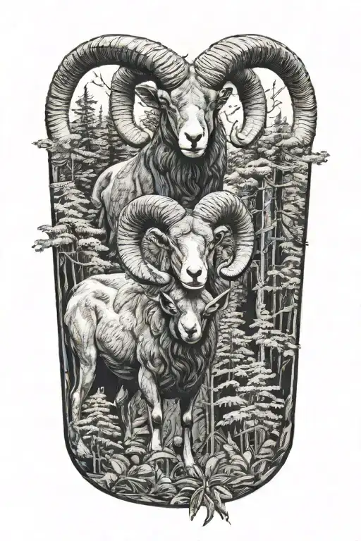 Two Rams In Forest Filled Looking Forward
