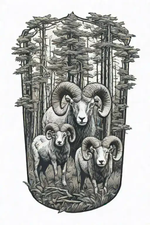 Two Rams In Forest Filled Looking Forward