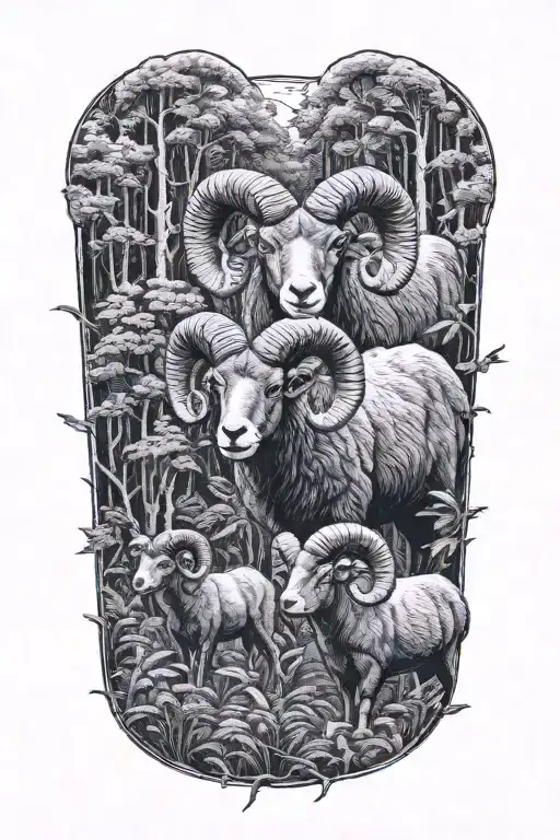 Two Rams In Forest Filled Looking Forward